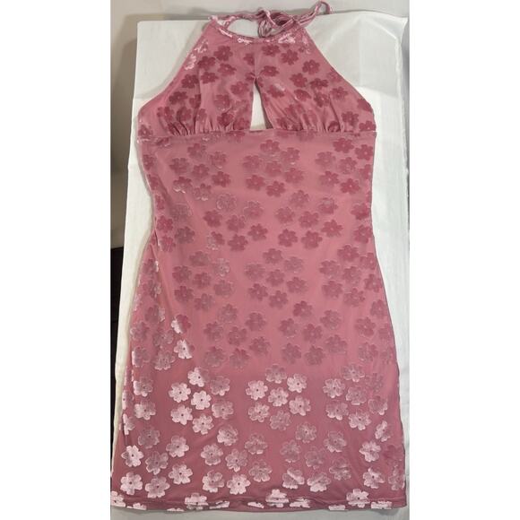 Urban Outfitters Dresses & Skirts - Daisy Street Pink Floral Halter Mini Dress Y2K Coquette Bodycon M Festival Rave